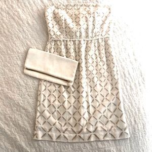 NWT J.Crew Factory Strapless Beautiful Beige Patterned Mini Dress Sz6